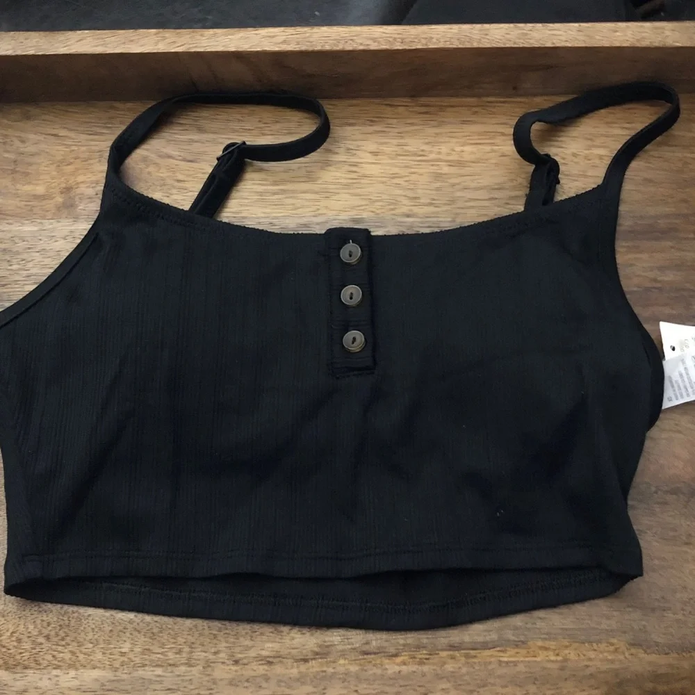 Aerie Black Buttoned Bikini Top - Picture 1 of 7